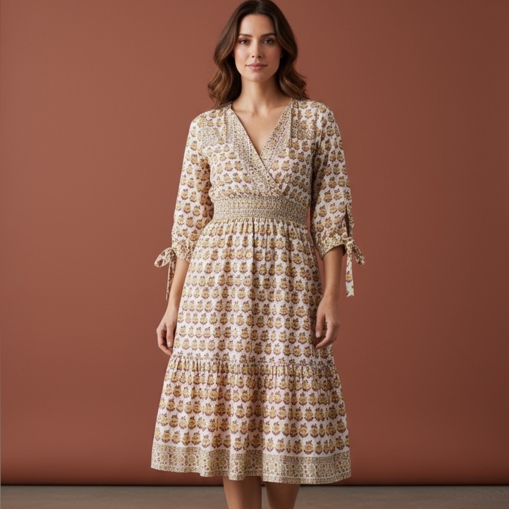 Bell by Alicia Bell Midi Dress Boho Silk Flowy Star Moon Tassels Size Small NWOT